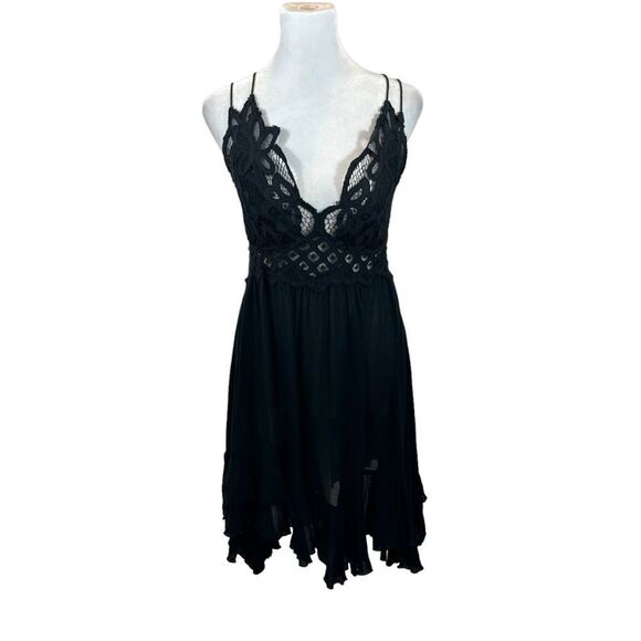 Free People Adella Slip Dress Black Asymmetrical Hem Size Small - Picture 3 of 12